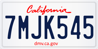 CA license plate 7MJK545