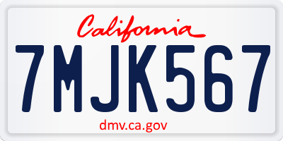 CA license plate 7MJK567