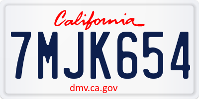 CA license plate 7MJK654