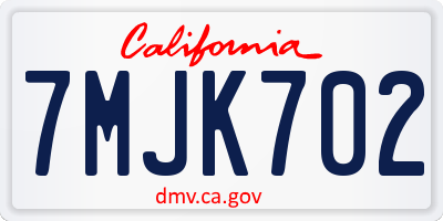 CA license plate 7MJK702