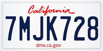 CA license plate 7MJK728