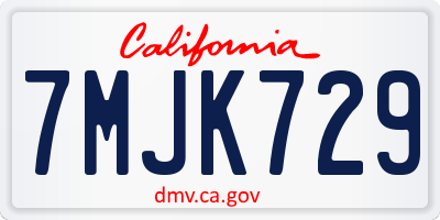 CA license plate 7MJK729