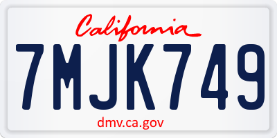 CA license plate 7MJK749