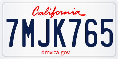 CA license plate 7MJK765