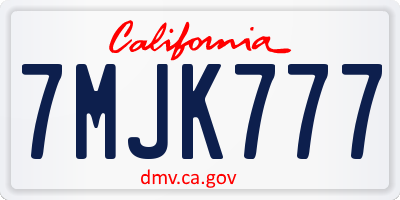 CA license plate 7MJK777