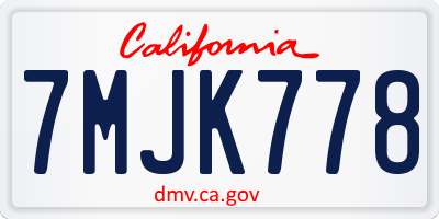CA license plate 7MJK778