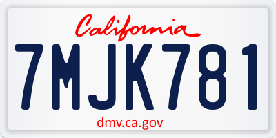 CA license plate 7MJK781