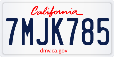 CA license plate 7MJK785