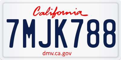 CA license plate 7MJK788
