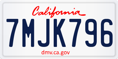 CA license plate 7MJK796