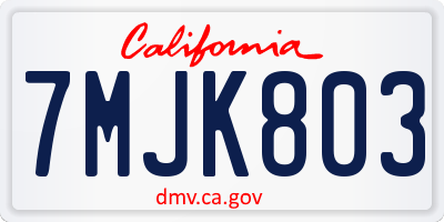 CA license plate 7MJK803