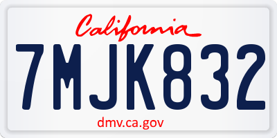 CA license plate 7MJK832