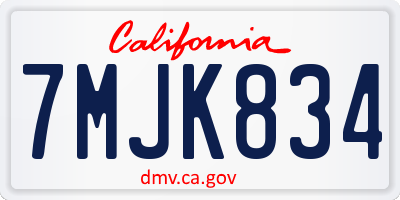 CA license plate 7MJK834