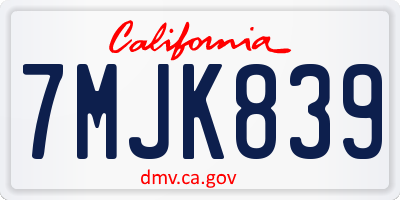 CA license plate 7MJK839