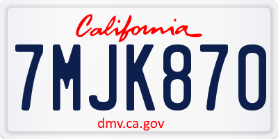 CA license plate 7MJK870