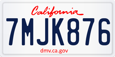 CA license plate 7MJK876