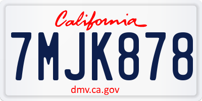 CA license plate 7MJK878