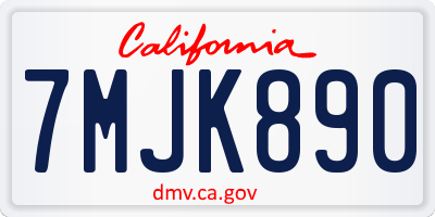 CA license plate 7MJK890