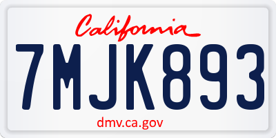 CA license plate 7MJK893