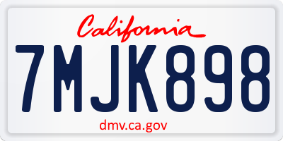 CA license plate 7MJK898