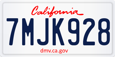 CA license plate 7MJK928