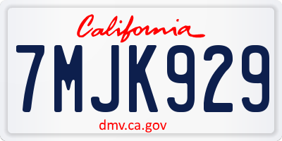 CA license plate 7MJK929