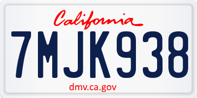 CA license plate 7MJK938