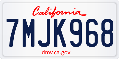 CA license plate 7MJK968