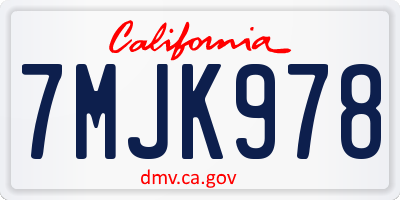 CA license plate 7MJK978