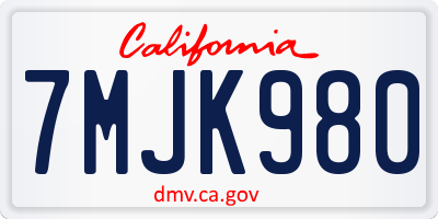 CA license plate 7MJK980