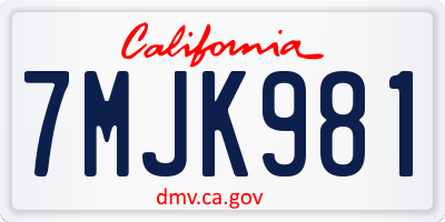 CA license plate 7MJK981