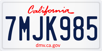 CA license plate 7MJK985