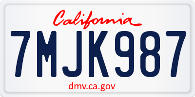 CA license plate 7MJK987