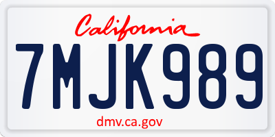 CA license plate 7MJK989