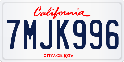 CA license plate 7MJK996
