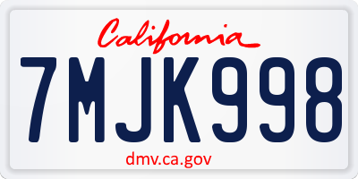 CA license plate 7MJK998