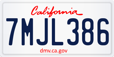 CA license plate 7MJL386