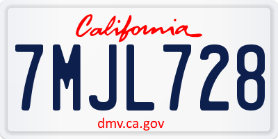 CA license plate 7MJL728