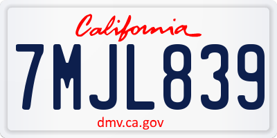 CA license plate 7MJL839