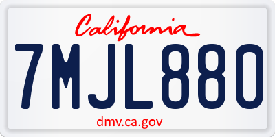 CA license plate 7MJL880