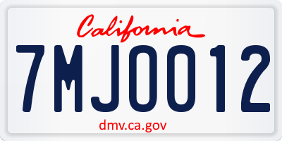 CA license plate 7MJO012