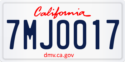 CA license plate 7MJO017