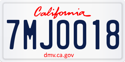 CA license plate 7MJO018