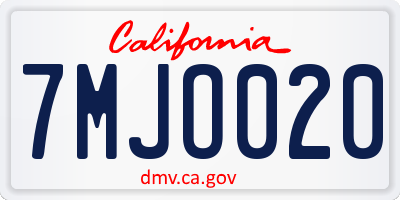 CA license plate 7MJO020