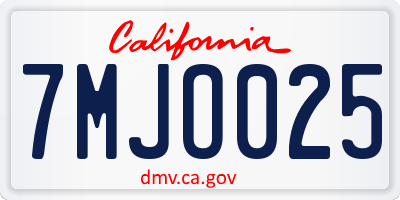 CA license plate 7MJO025