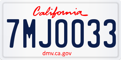 CA license plate 7MJO033