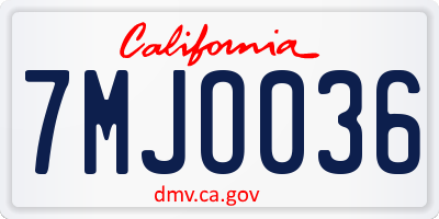 CA license plate 7MJO036