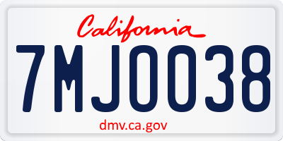 CA license plate 7MJO038