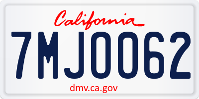 CA license plate 7MJO062