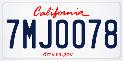 CA license plate 7MJO078